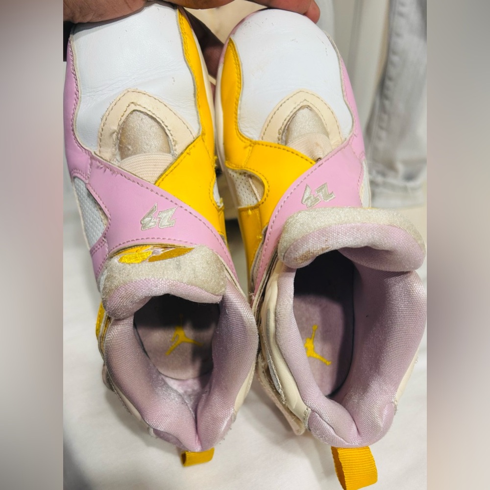 Jordan Sneakers with Pink and Yellow Highlights / Pre-Owned, Clean- No Box - Picture 4 of 10